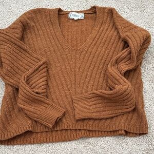 Women's Brown Cropped Ribbed Sweater